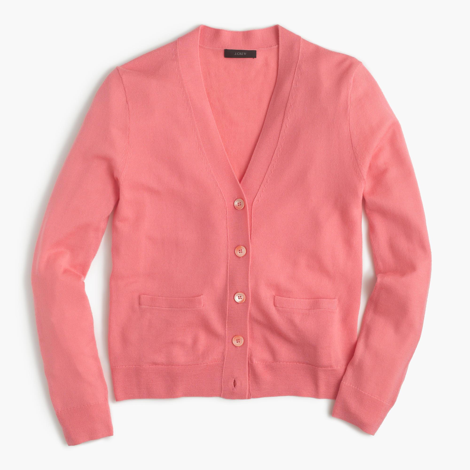 J.crew V-neck Cardigan Sweater In Merino Wool in Pink | Lyst